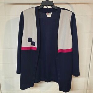 Vintage Robbie Sport Colorblock‎ Open Front Cardigan Navy Gray Pink Studded L